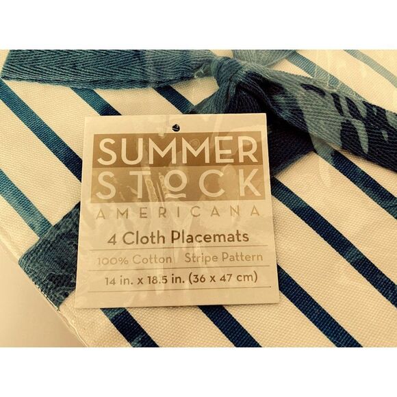 Placemats 4 Pk 100% Cotton Reversible Navy & Red Stripe Summer Stock Macy's NEW - Picture 3 of 3